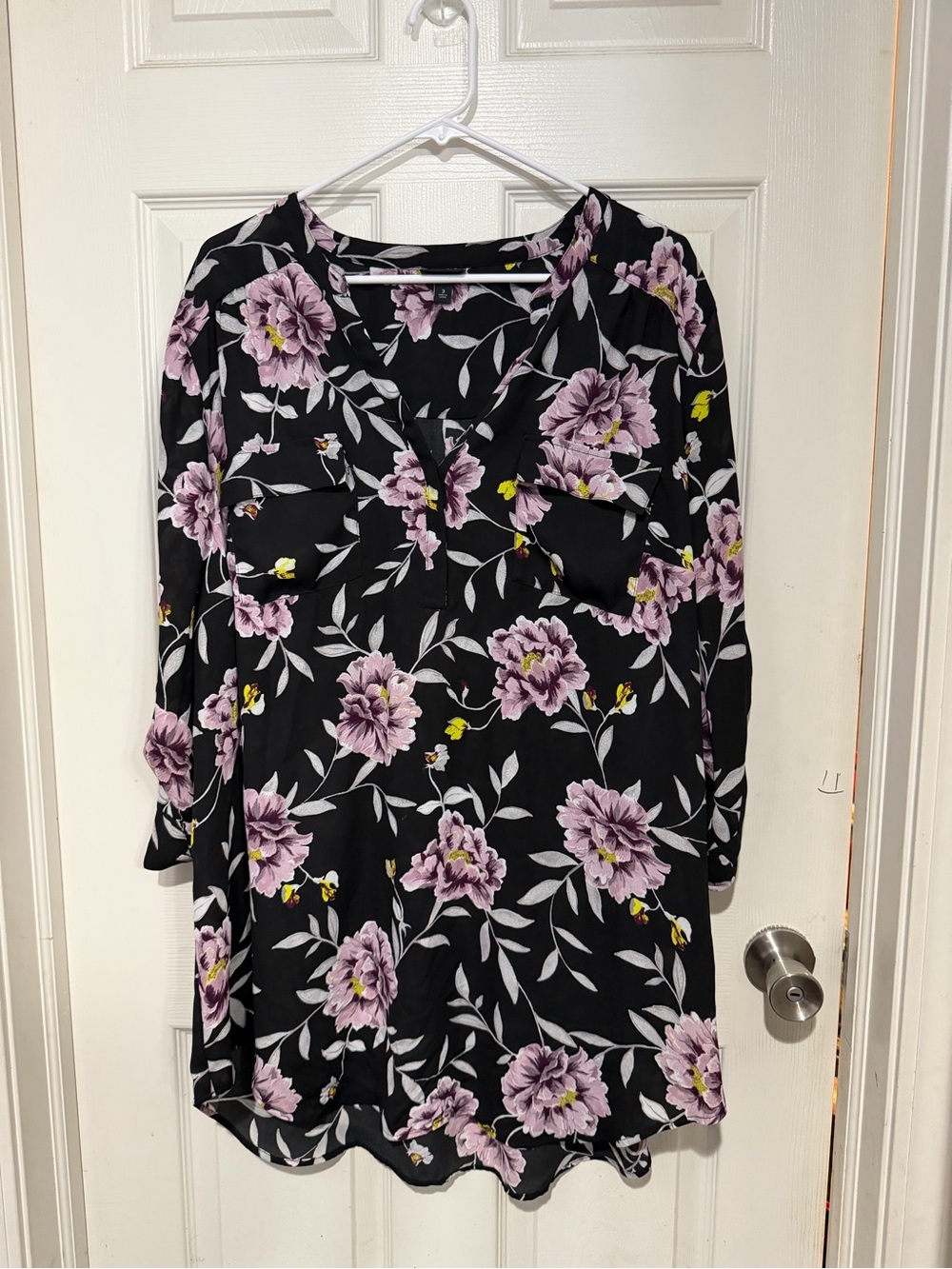 Torrid Black Floral Harper Top with Lilac Flowers